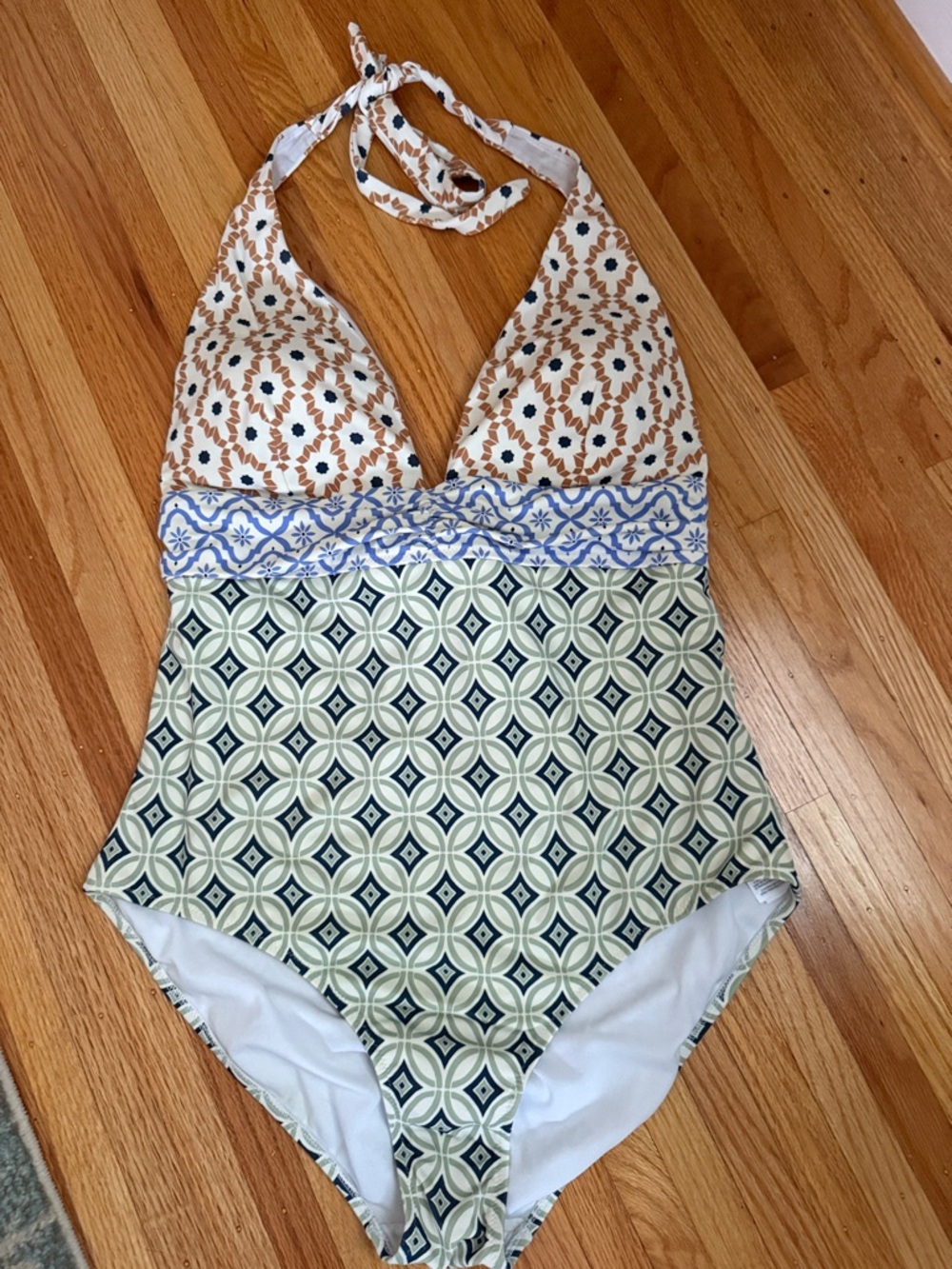 Boden Multicolor Geometric Halter Swimsuit